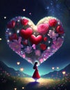 illustrated fantasy animated young girl with heart around