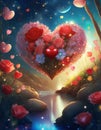 illustrated fantasy animated young girl with heart around