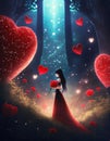 illustrated fantasy animated young girl with heart around