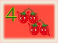 Illustrated flash card showing the number four, tomatoes. Royalty Free Stock Photo