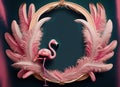 Illustrated Frame With Flamingo Feathers