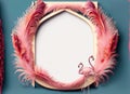 Illustrated Frame With Flamingo Feathers