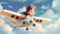 illustrated girl in air plane between envelopes