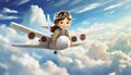 illustrated girl in air plane between envelopes