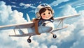 illustrated girl in air plane between envelopes