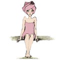Illustrated girl in sauna