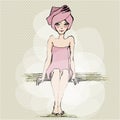 Illustrated girl in sauna