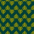 Illustrated green seamless background with monstera leaves Royalty Free Stock Photo