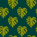 Illustrated green seamless background with monstera leaves Royalty Free Stock Photo