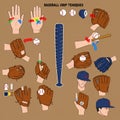 Illustrated guide on baseball grip techniques featuring various hand positions and Royalty Free Stock Photo
