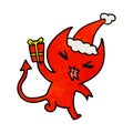 hand drawn christmas textured cartoon of kawaii devil Royalty Free Stock Photo