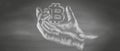 Illustrated hand holding bitcoin icon