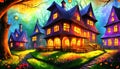 illustrated house at night with glowing windows
