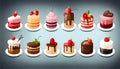 Illustrated icon set of ice cream, sarbe, granite, parfait, jelly, trivia, sambuco