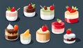 Illustrated icon set of ice cream, sarbe, granite, parfait, jelly, trivia, sambuco