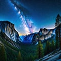 or illustrated image of the Milky way rising above Yosemite National Park Royalty Free Stock Photo