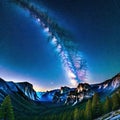 or illustrated image of the Milky way rising above Yosemite National Park