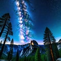 or illustrated image of the Milky way rising above Yosemite National Park