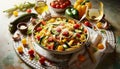 An illustrated image of a vibrant bowl of pasta primavera