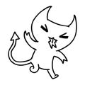 line drawing illustration of a kawaii cute demon