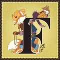 Children book cartoon fairytale alphabet. Letter F. Brer Rabbit and Brer Fox. The tales of Uncle Remus by Joel Chandler Harris Royalty Free Stock Photo