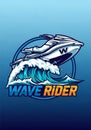Illustrated logo featuring a dynamic jet ski with the letter \