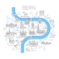 Illustrated map of Bern, Switzerland.