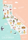 An Illustrated map of California with destinations Royalty Free Stock Photo