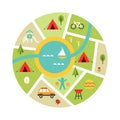 Illustrated Map of Campsite. Traveling, Camping and Outdoor Symbols