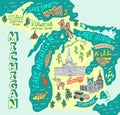 Illustrated map of Michigan, USA.