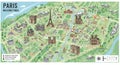 Illustrated map of Paris highlighting a walking trail. Key landmarks include the Eiffel Royalty Free Stock Photo