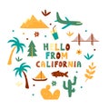 USA collection. Hello from California theme. State Symbols Royalty Free Stock Photo