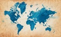 Illustrated map of the world with a textured background and watercolor spots. Grunge background. vector Royalty Free Stock Photo