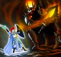 Fingolfin vs Morgoth. Duel outside the gates of Angband. Royalty Free Stock Photo