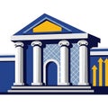 Illustrated neoclassical building with columns and upward growth arrows symbolizing progress and development Royalty Free Stock Photo