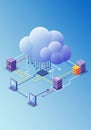 Illustrated network topology featuring a large cloud representing cloud computing. Royalty Free Stock Photo