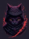 Illustrated ninja black cats mesmerize with their intense yellow eyes, exuding an air of mystique and power and flame on