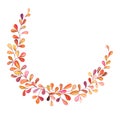 Illustrated orange wreath with leaves on white background