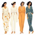 Illustrated Pajama Sets: Dark, White, Amber, Cottagecore, Caravaggesque Royalty Free Stock Photo