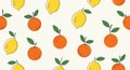 Illustrated pattern featuring stylized oranges and lemons with green leaves on a light background. Royalty Free Stock Photo