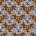 illustrated pattern with white and brown tiger heads