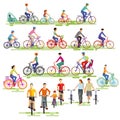 Illustrated people on bikes