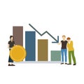 Illustrated people with financial crisis graph Royalty Free Stock Photo