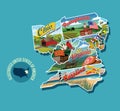 Illustrated pictorial map of eastern United States. Royalty Free Stock Photo