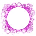 Illustrated pink-violet circular frame decorated with ornaments on a white background