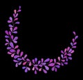 Illustrated pink wreath with leaves on black background