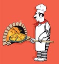 Illustrated pizzeria chef