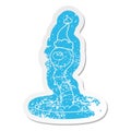quirky cartoon distressed sticker of a alien swamp monster wearing santa hat