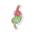 retro distressed sticker of a cartoon bubbling stomach