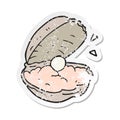 retro distressed sticker of a cartoon oyster with pearl